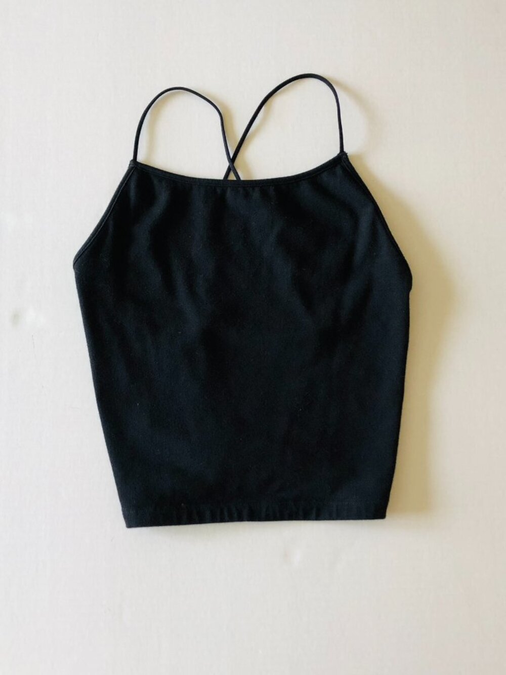 American Eagle Outfitters Black Cropped Camisole Cross Back Spaghetti Strap Sz S